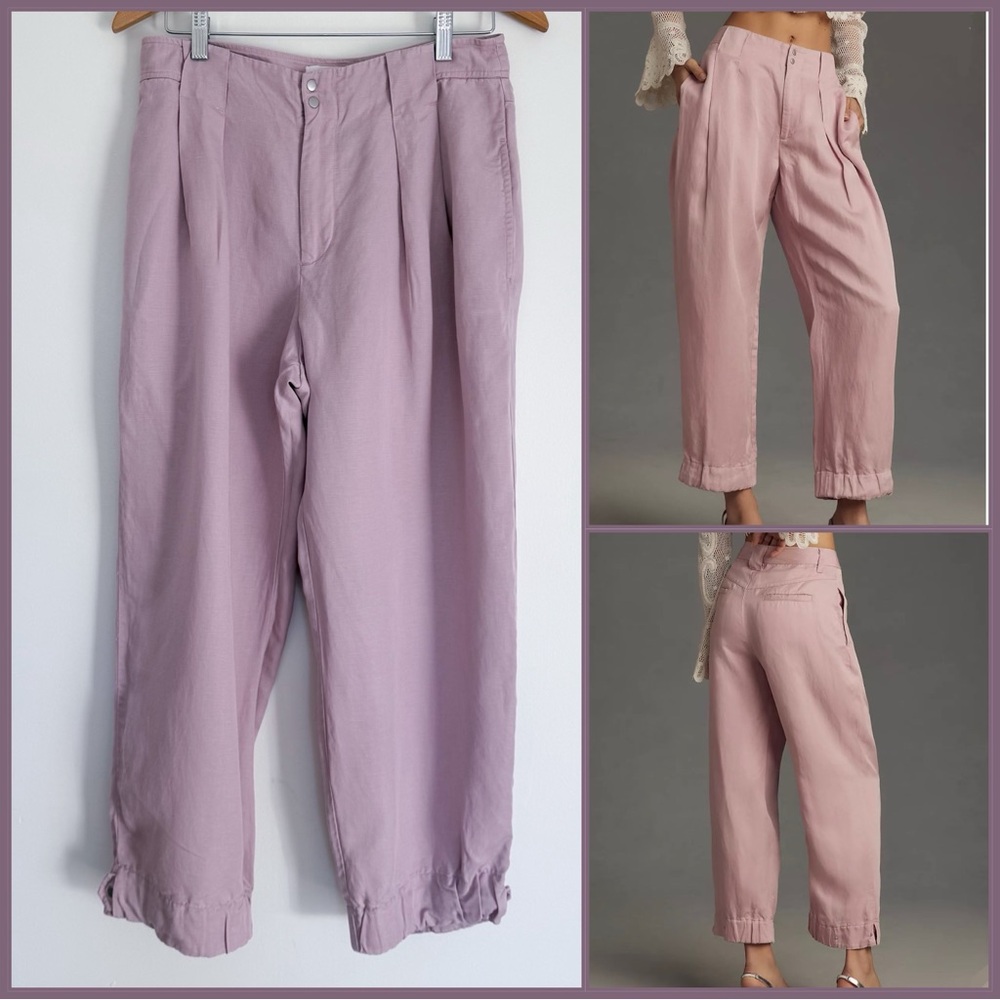 By Anthropologie Cinched Hem Trousers Size 8 color Lilac PreLoved